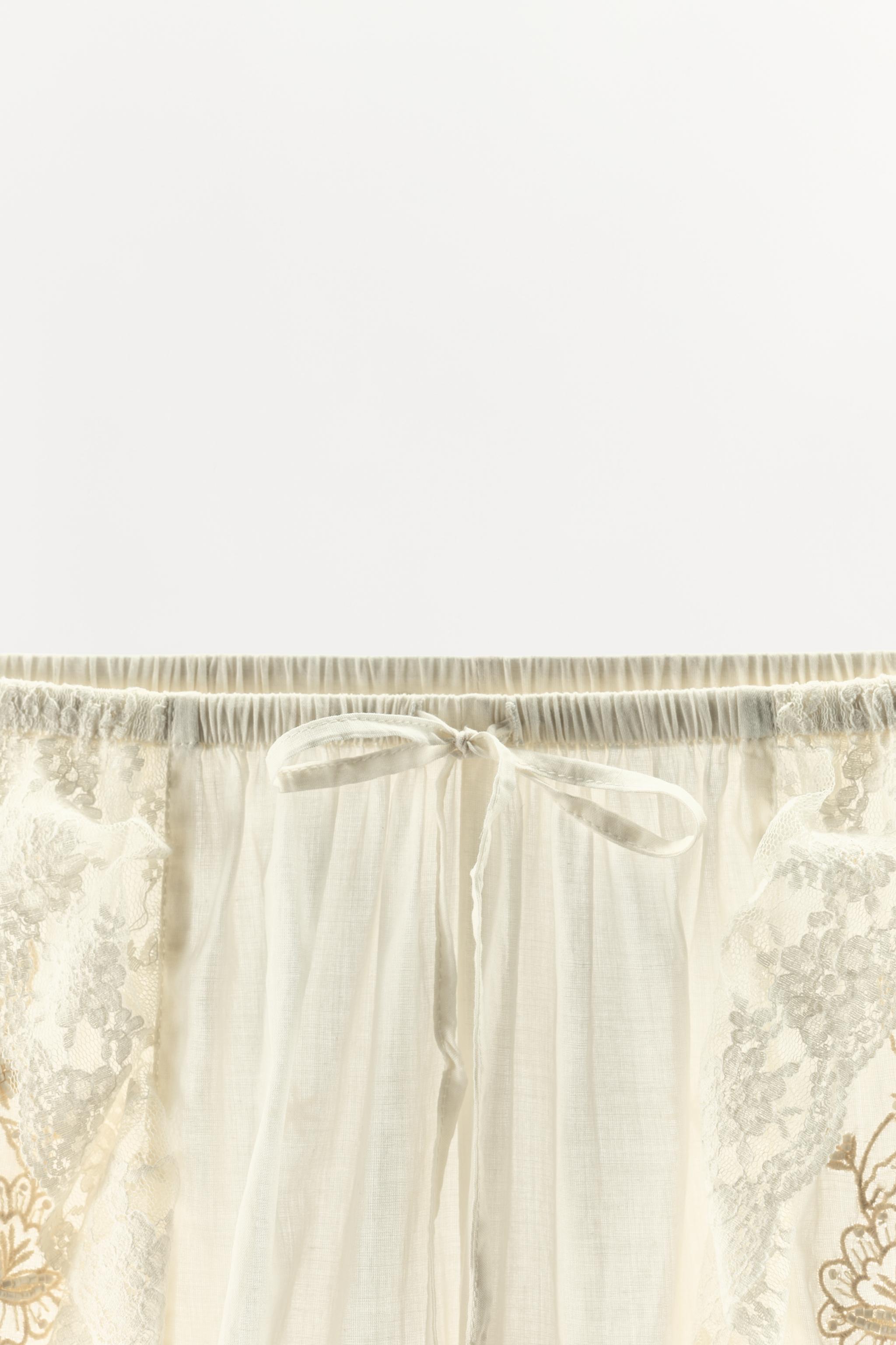 RUFFLED EMBROIDERED BEADED PANTS
